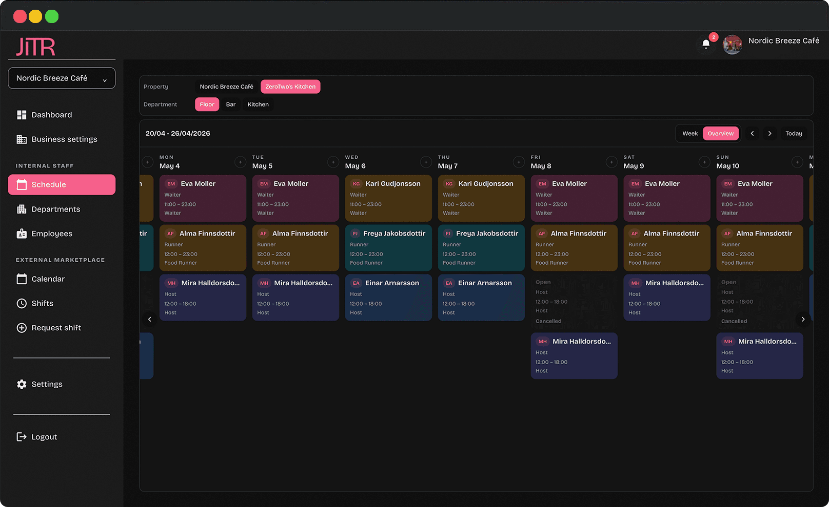 JITR app — dark mode